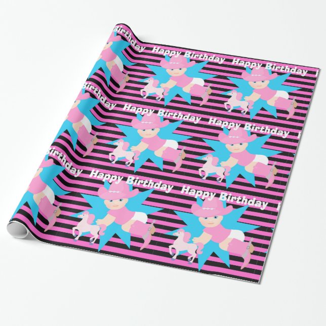 Papel De Presente Baby Cowgirl Happy Birday (Desenrolado)