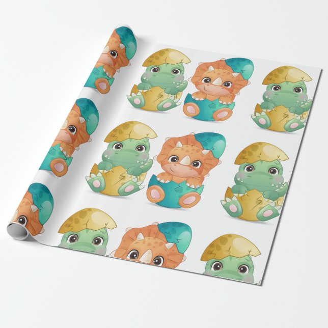 Papel De Presente Baby dinosaur baby shower (Desenrolado)