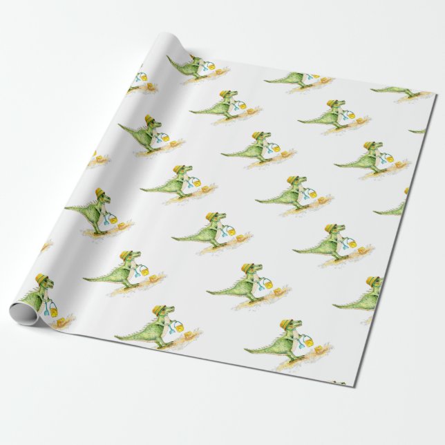 Papel De Presente Baby Dinosaur T-Rex on the Beach (Desenrolado)
