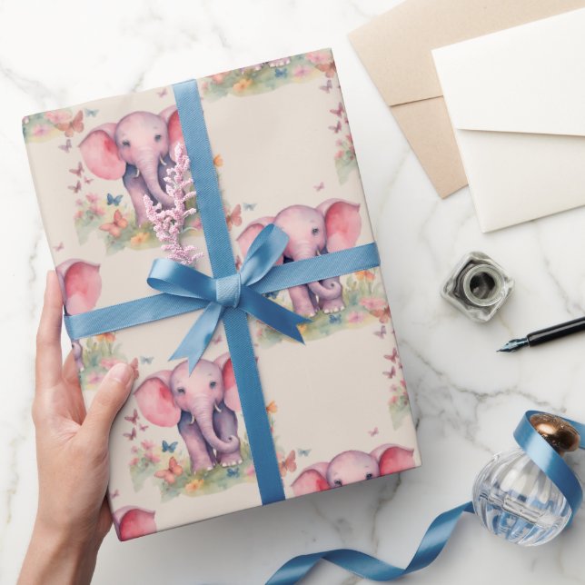 Papel De Presente Baby Elephant Girl (Presentear)