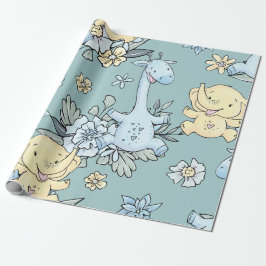 Papel De Presente Baby Giraffe & Elephant
