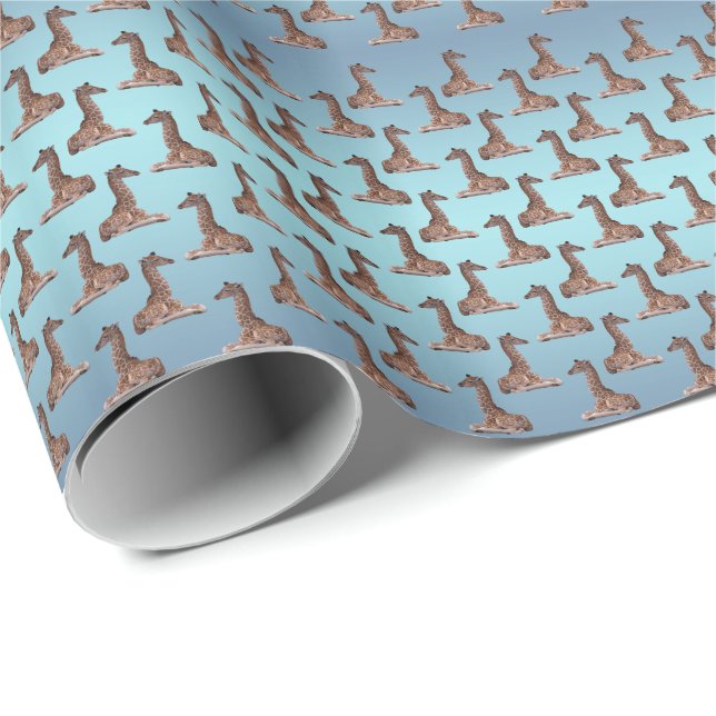 Papel De Presente Baby Giraffe Frenzy Wrapping Paper (Mistura Azul C (Ponta do rolo)
