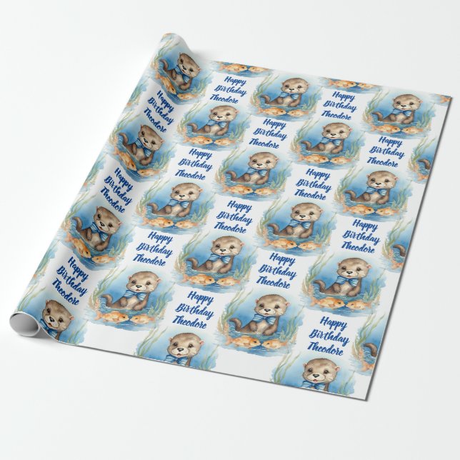 Papel De Presente Baby Otter Boy Personalizado (Desenrolado)