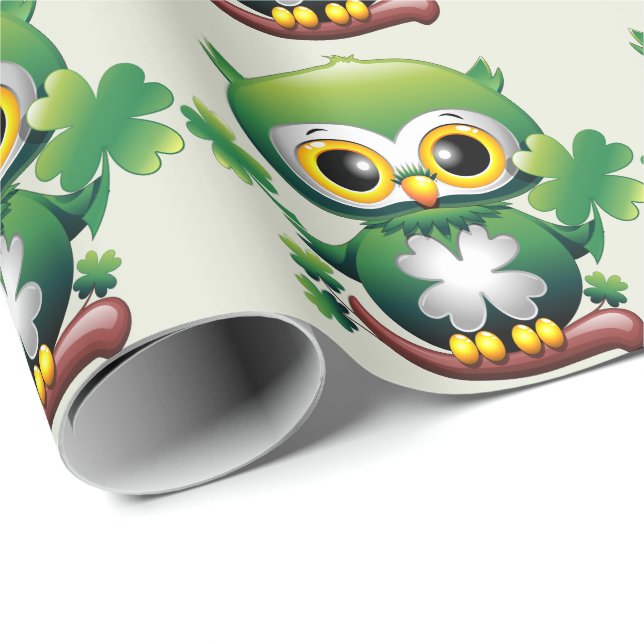 Papel De Presente Baby Owl Cute St Patrick Cartoon (Ponta do rolo)