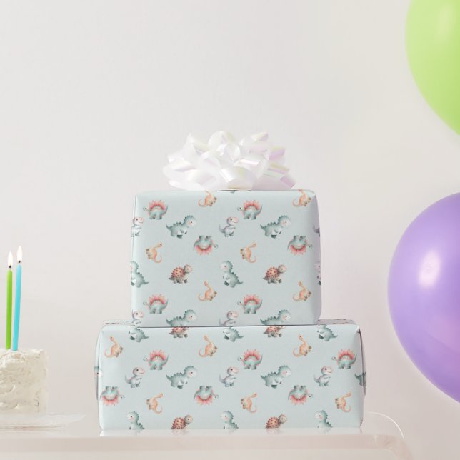 Papel De Presente Baby Shower Wrapping Paper Mixed Dinosaur Pattern (Presentes para festas)