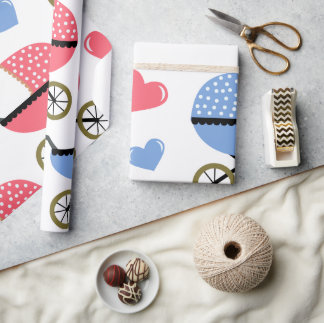 Papel De Presente Baby Stroller com amor