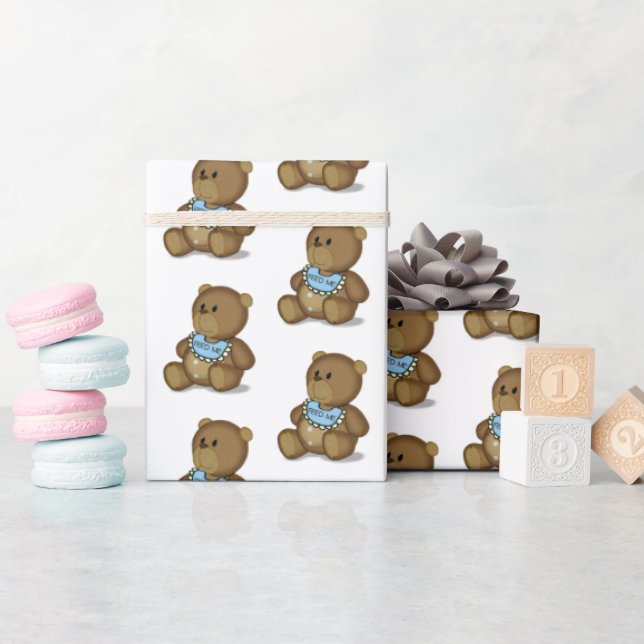 Papel De Presente Baby Teddy Bear With Bib (Chá de bebê)
