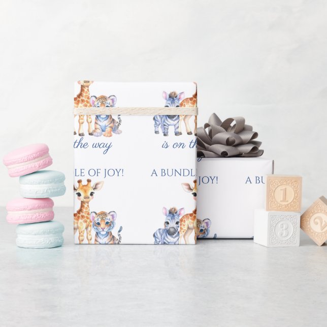 Papel De Presente Baby Zebra Giraffe e Tiger (Chá de bebê)