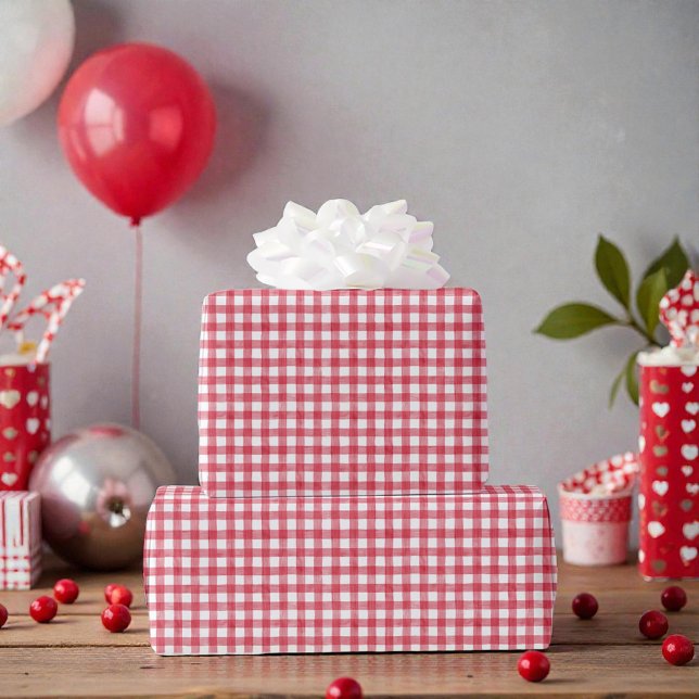 Papel De Presente Baby's Cherry First Red Gingham Birthday (Criador carregado)