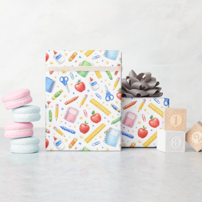 Papel De Presente Back to School Watercolor Supplies Pattern (Chá de bebê)