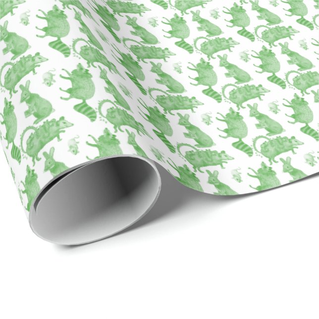Papel De Presente Backyard Animals Holiday Wrapping Paper (Green) (Ponta do rolo)