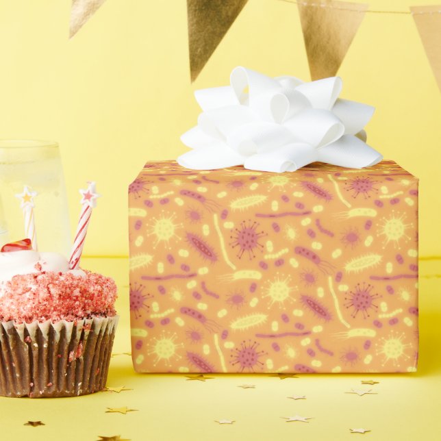 Papel De Presente Bactéria Brilhante Microorganismo laranja (Festa de aniversário)