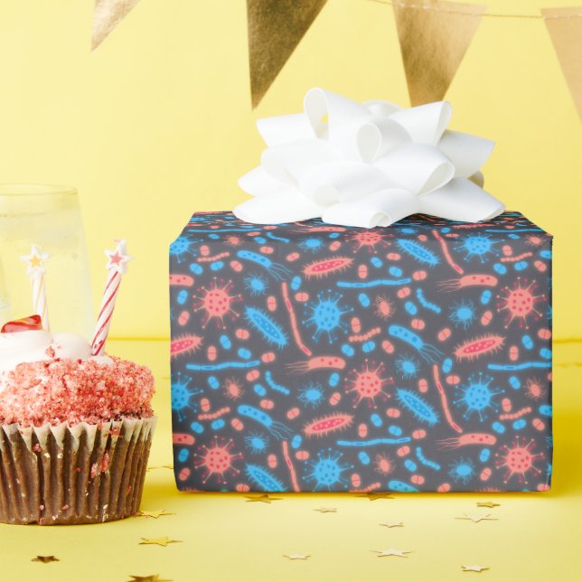 Papel De Presente Bactéria Brilhante Microorganismo rosa azul (Festa de aniversário)