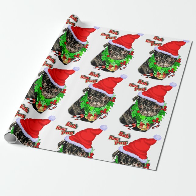 Papel De Presente Bah Hum Pug Christmas (Desenrolado)