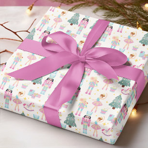 Papel De Presente Bailarina de Natal Rosa Azul Nutcracker