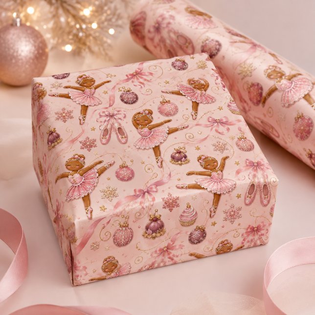 Papel De Presente Bailarina de Pão de Mel Rosa Natal Ballet (Criador carregado)