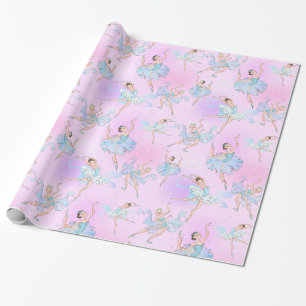 Papel De Presente Bailarinas Dançando com Padrão Rosa Água