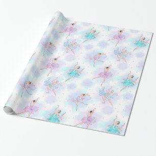 Papel De Presente Bailarinas de Tutu Azul e Rosa Feminino e Fundo