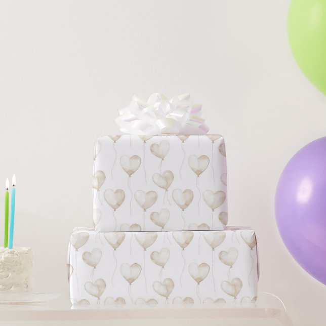 Papel De Presente Bailes do Coração Branco Aniversário (Presentes para festas)