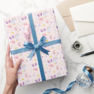 Papel De Presente Balão-arco-íris de unicórnio rosa-claro