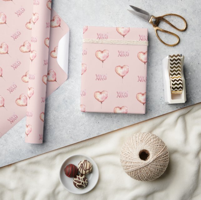 Papel De Presente Balão Coração Rosa Creme XOXO (Artesanato)