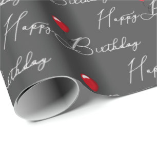 Papel De Presente Balão de Aniversário Vermelho com Texto