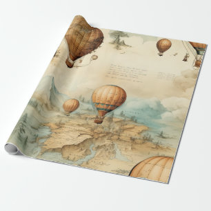 Papel De Presente Balão de Ar Antigo em Mapa Sepia Paisagem