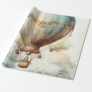 Papel De Presente Balão de Ar Quente Azul Turquesa Caprichoso Antigo