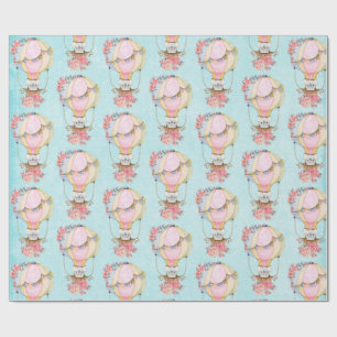 Papel De Presente Balão de ar quente com cor de água do urso 