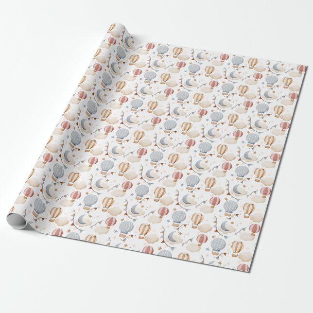 Papel De Presente Balão de ar quente de aquarela (Desenrolado)