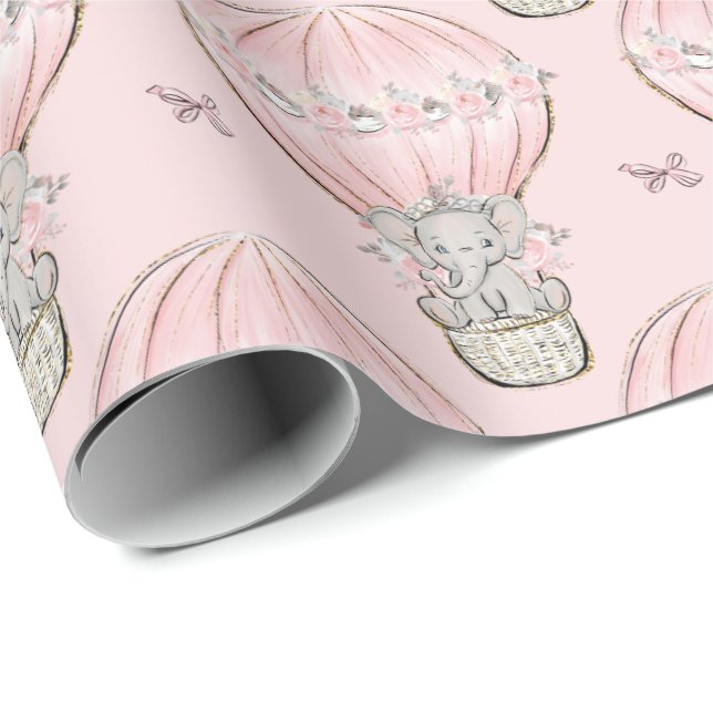 Papel De Presente Balão de ar quente do elefante princesa rosa (Ponta do rolo)