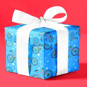 Papel De Presente Balas de Hortelã Natal Bicicleta Flocos de Neve