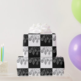 Papel De Presente Balas de Natal Preto e Branco