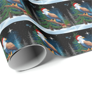 Papel De Presente Bald Eagle Vestindo Natal Hat Winter Scenay
