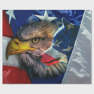 Papel De Presente Bald Eagle Wolf American Flag