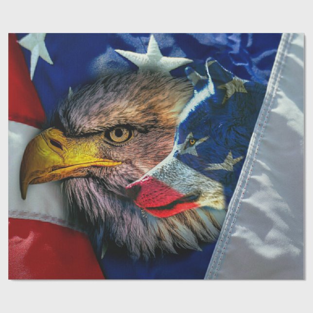 Papel De Presente Bald Eagle Wolf American Flag (Aberto)