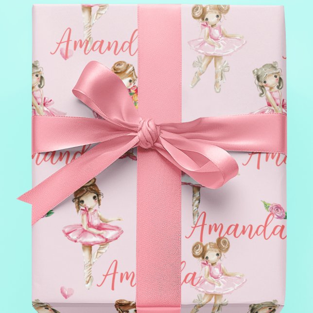 Papel De Presente Balé Infantil Personalizado Ballerina Rosa Bonito (Criador carregado)