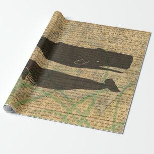 Papel De Presente Baleia Antiga Náutica Vida Marinha Vintage Oceano