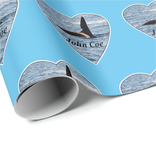 Papel De Presente Baleia Assassina Orca John Coe Azul Personalizável (Ponta do rolo)