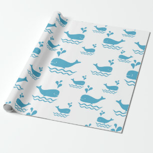 Papel De Presente Baleia Azul Fofa Padrão Sem Costura do Oceano (1)