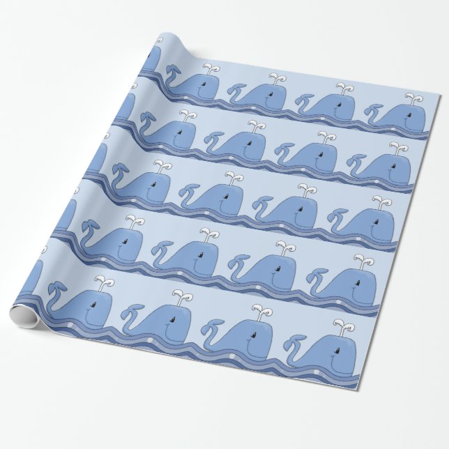 Papel De Presente Baleia Azul-Marinho (Desenrolado)