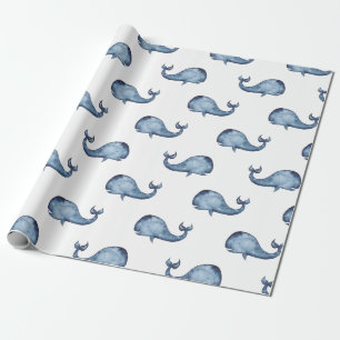Papel De Presente Baleia azul. Padrão de marinho náutico. Animais ma