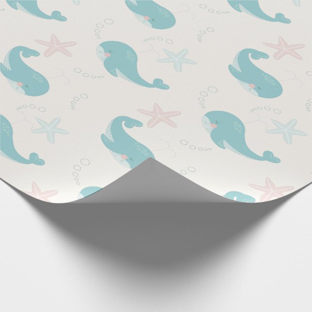 Papel De Presente Baleia e Starfish — creme branco (Ponta)