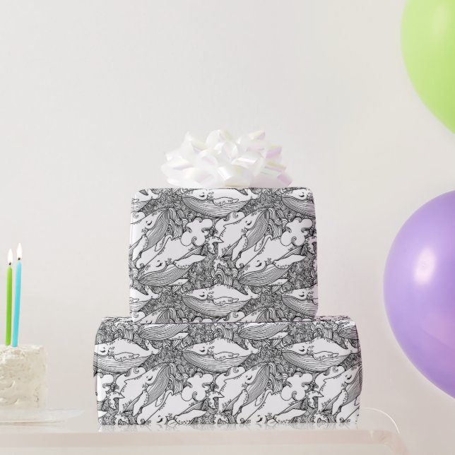Papel De Presente Baleia-jubarte branca e negra (Presentes para festas)