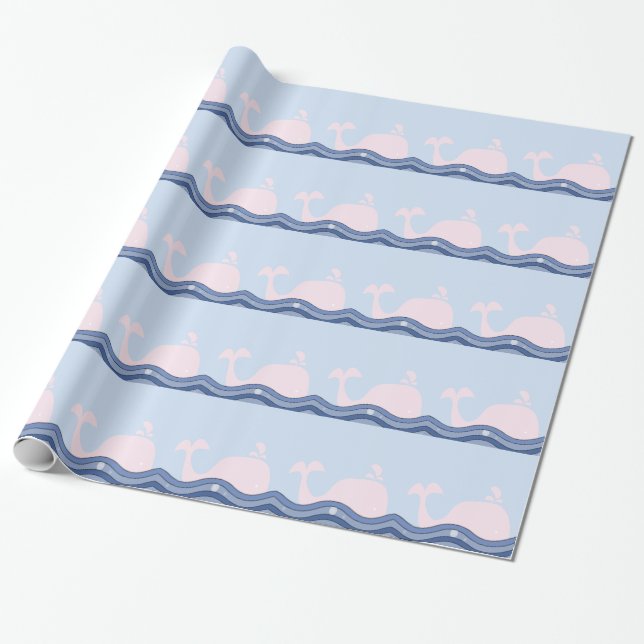 Papel De Presente Baleia marinho Azul e Rosa (Desenrolado)