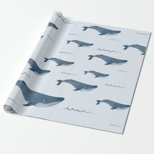 Papel De Presente Baleias Azuis Nadando No Oceano