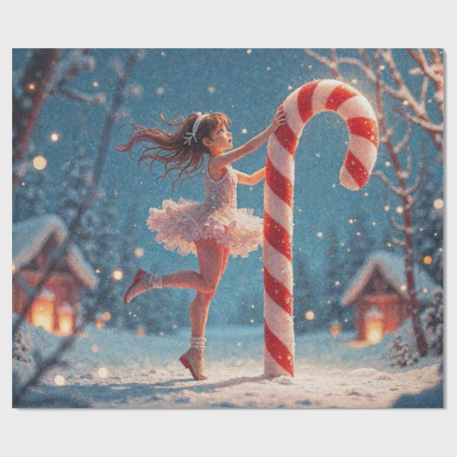 Papel De Presente Ballerina Anime Girl & Candy Cane Christmas (Aberto)