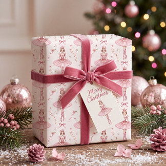 Papel De Presente Ballerina Cor-de-rosa Coquette Quebra-Nozes Sem Co