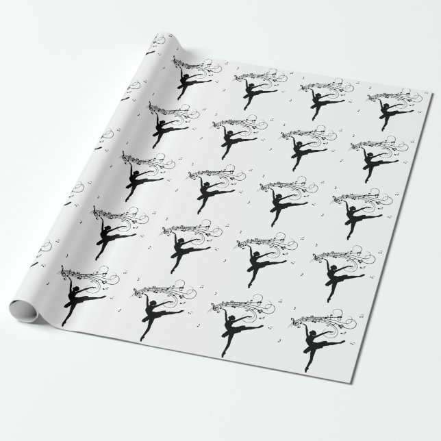 Papel De Presente Ballerina Dançando com Notas de Música (Desenrolado)