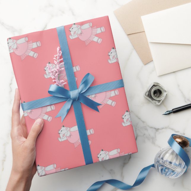 Papel De Presente Ballerina Hipopótamo Pêssego illusima (Presentear)